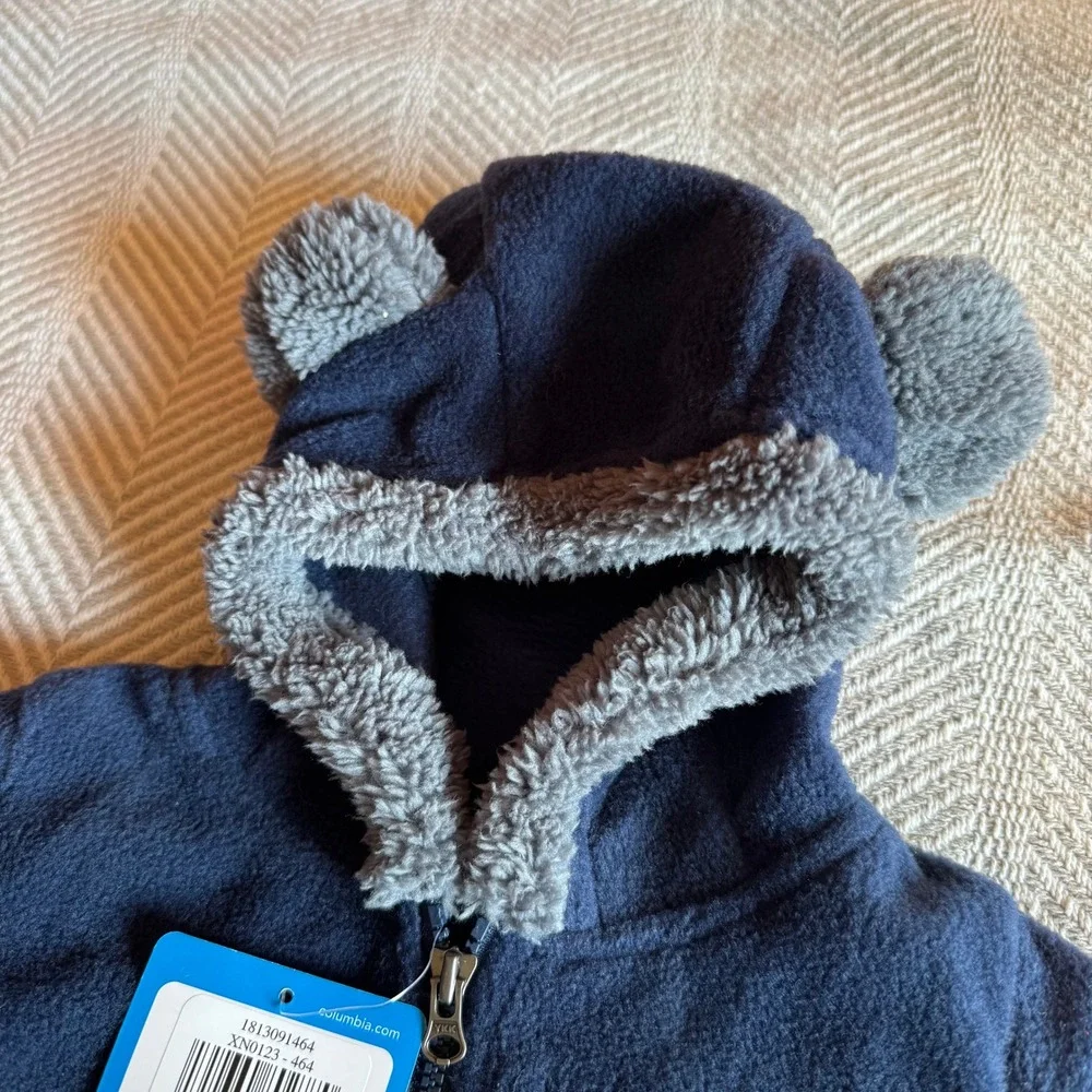 Columbia Western Barlow Bunting Navy Blue Fleece Bear Ear Hooded Suit